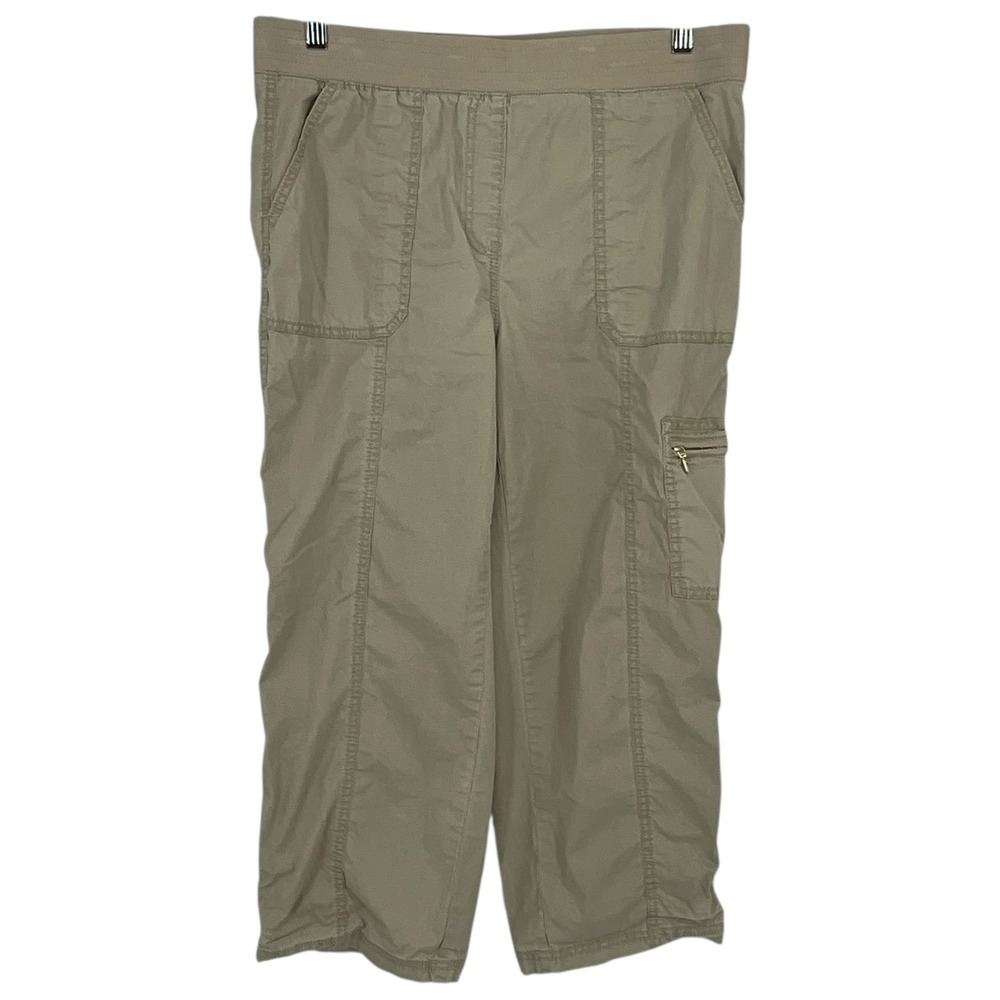 Chicos Tan Cargo Capri Pants Cropped Elastic Waist Womens Sz 1 US 8 Beach Travel